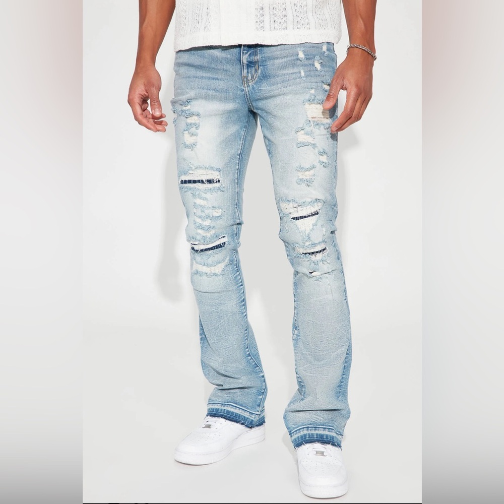 Slim Stacked Flare Jeans - Medium Blue Wash